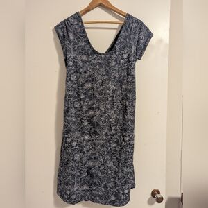 PACT Organic Cotton Fit & Flare Mini Cross-Back Blue Floral XXL EUC
